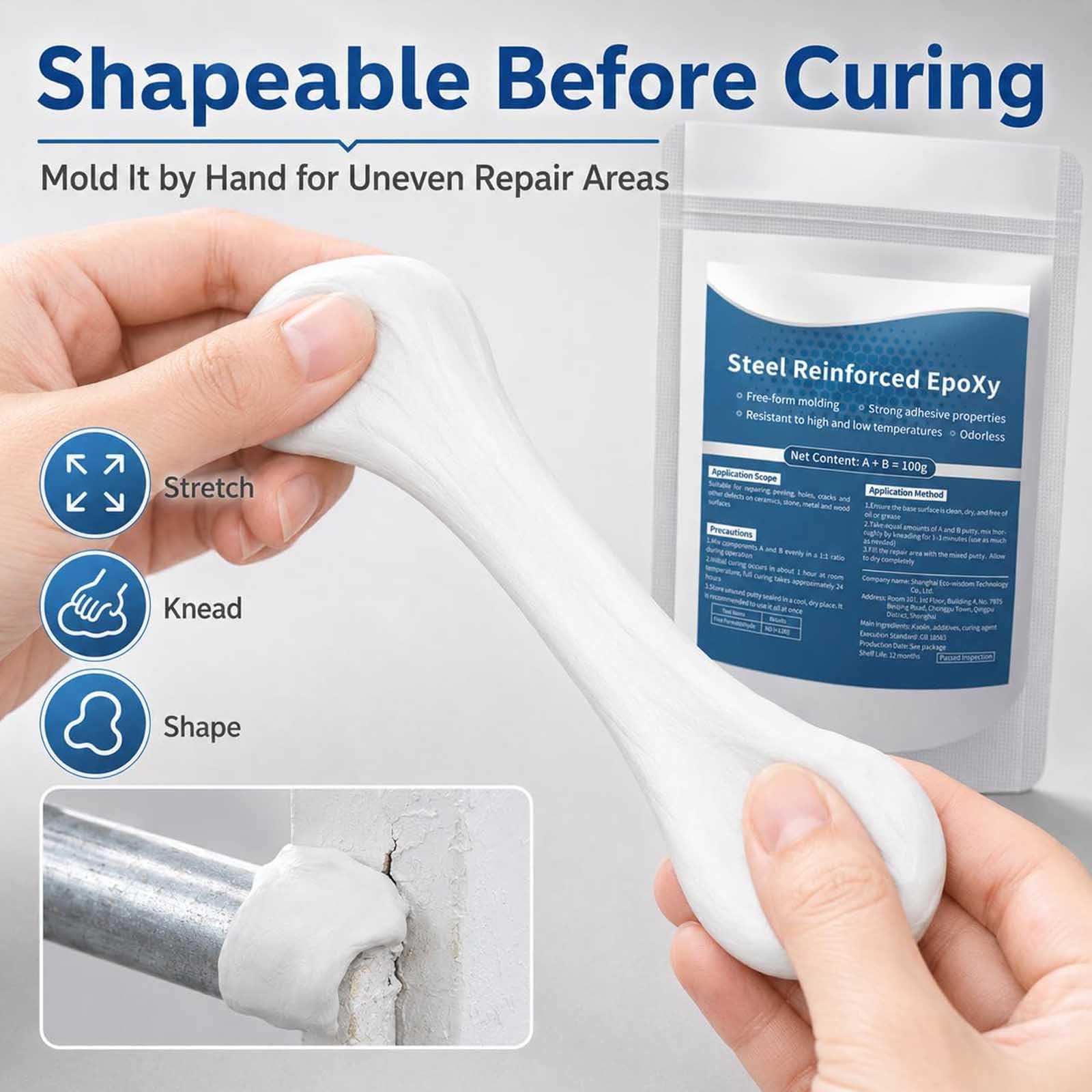 Stucco epossidico rinforzato con acciaio, Pasta riparatrice multiuso ad alta resistenza, stucco bicomponente per metallo, legno, ceramica, pietra, plastica e tubi in PVC, adesivo impermeabile (5pc)