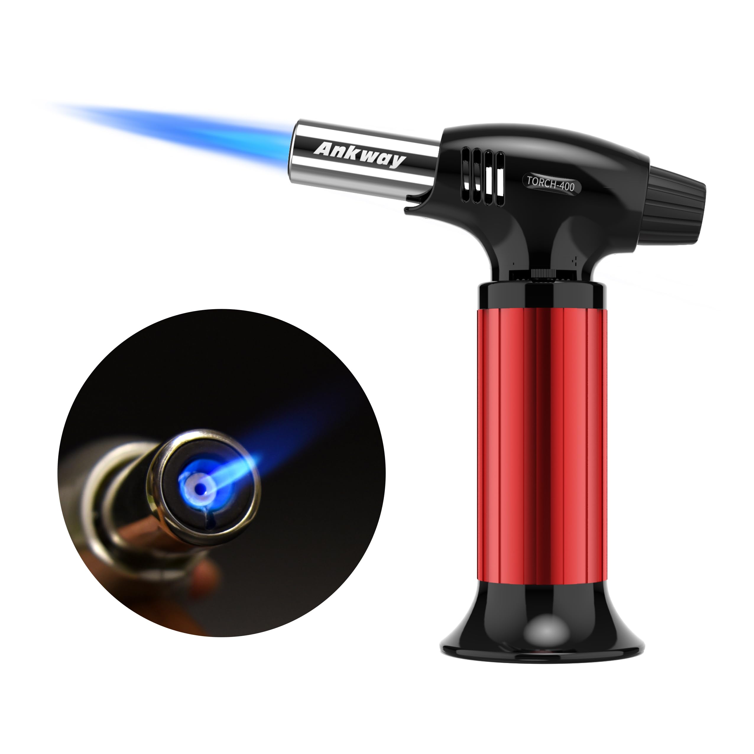 Ankway Bruciatore flamber da cucina, ricaricabile, bruciatore a gas butano regolabile con serratura di sicurezza per crema brulee,butano non incluso (Rosso
