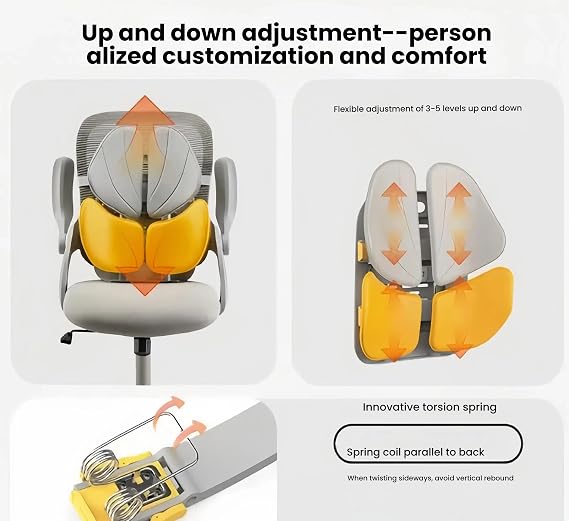 Four-Leaf Dynamic Ergonomic Lumbar Support Cushion 6-Level Adjustable Back Rest for Office Chair, Car Seat, Gaming Breathable 3D Mesh PP Frame 14125 in, Relieves Lower-Back Fatigue (Black)