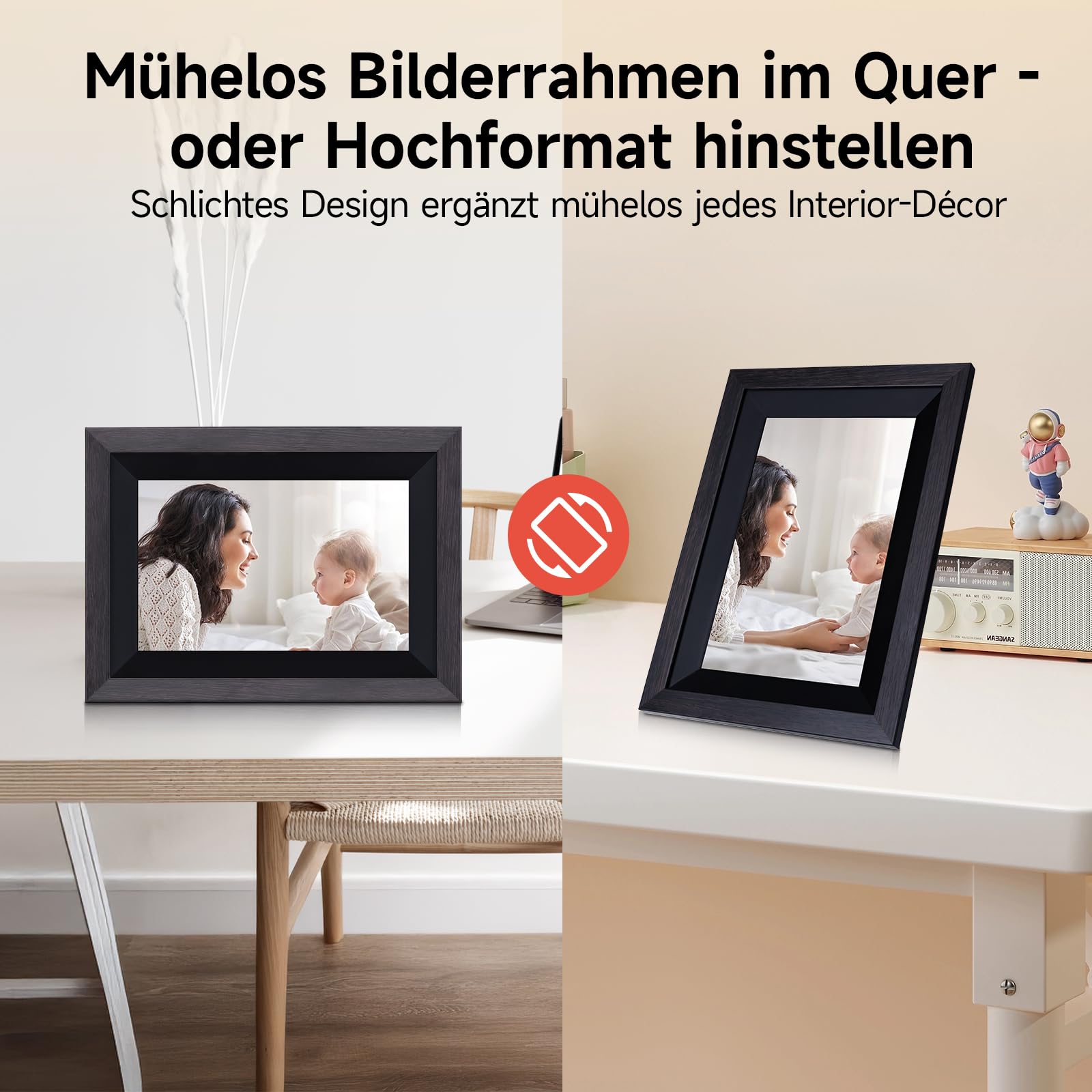 Digitaler Bilderrahmen, Rollei Smart Frame WiFi 105 10,1 Zoll Frameo WLAN Digital Photo Frame 1920x1200 Touchscreen 32GB Speicher Holz Schwarz Digitaler-Bilderrahmen-Digital-Elektronischer-Fotorahmen