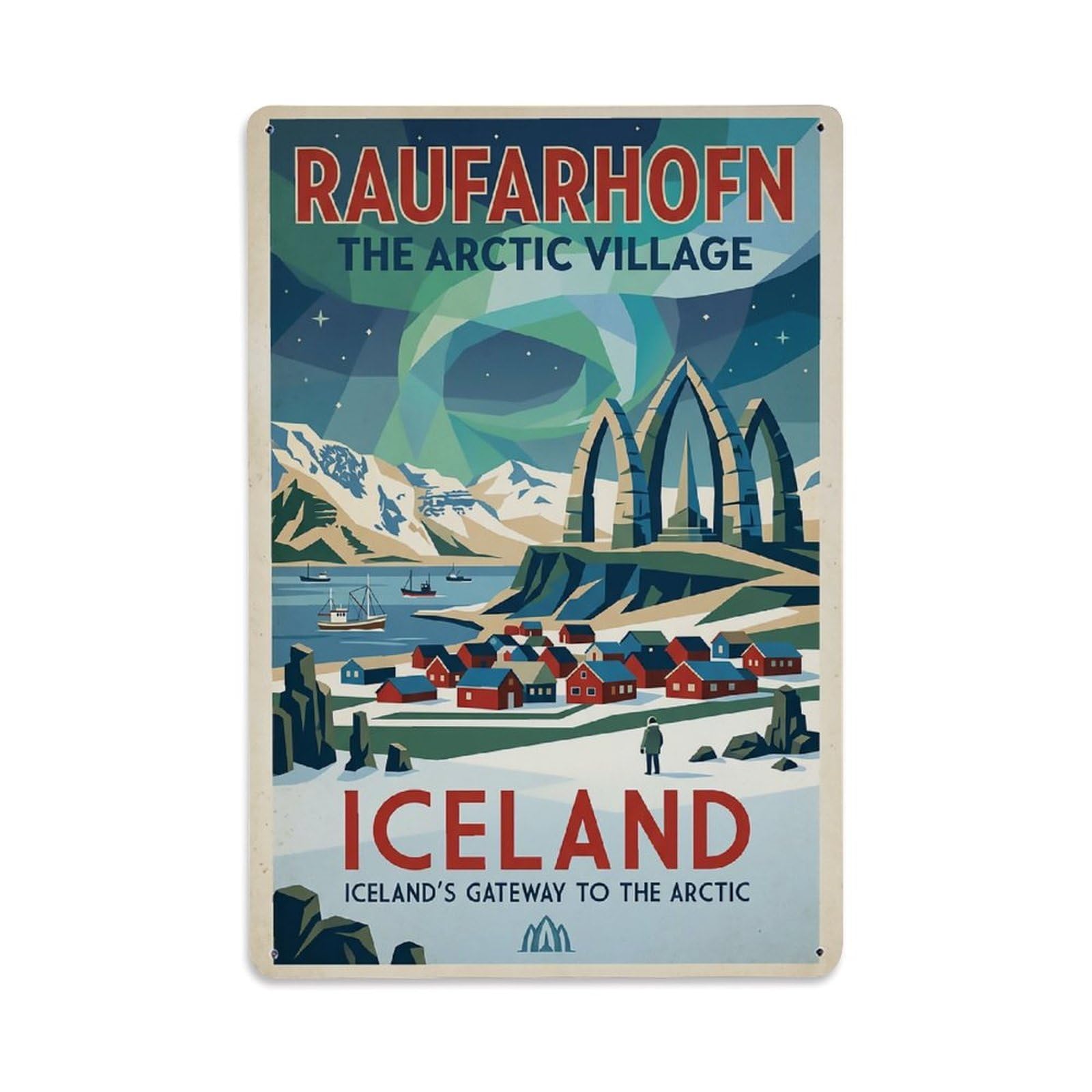 Vintage Travel Raufarhofn Iceland Arctic Metal Tin Sign