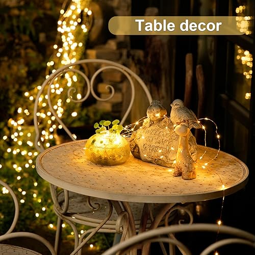 Vista 18 de JMEXSUSS Paquete de 2 luces de hadas azules que funcionan con pilas, 100 luces LED azules de 33 pies impermeables con temporizador remoto, luces