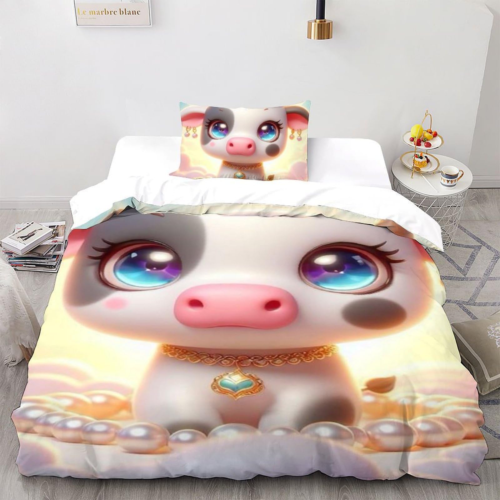 Housse de couette vache sauvage lit single 135x200 couvre-lit microfibre avec taie d'oreiller