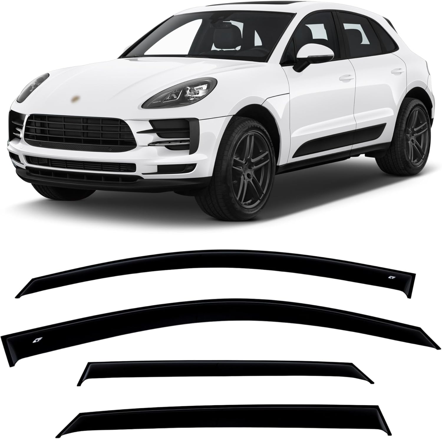 CT Wind Visor Deflectors Set of 4-Piece - Car Ventvisor Door Side -Window Air Guard Deflectors for Protection Against Snow Sun and Rain Compatible with Porsche Macan 2014-2023 - Dark Smoke
