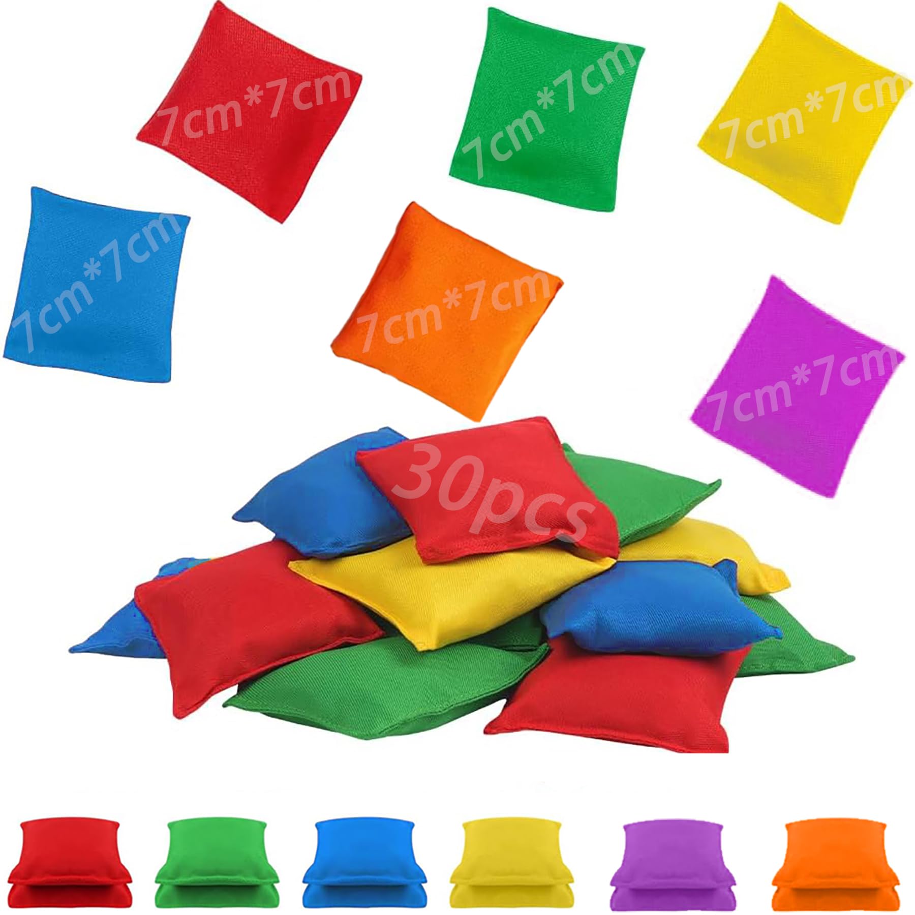 Bean Bag Toss, 30 pcs Mini Colored Bean Bags, 7 cm*7 cm Mini Toy Bean Bags, Children's Bean Bag Toss Game Props Outdoor Family Hand Toss Game, Suitable for Party Events Student Sports (6Colors)