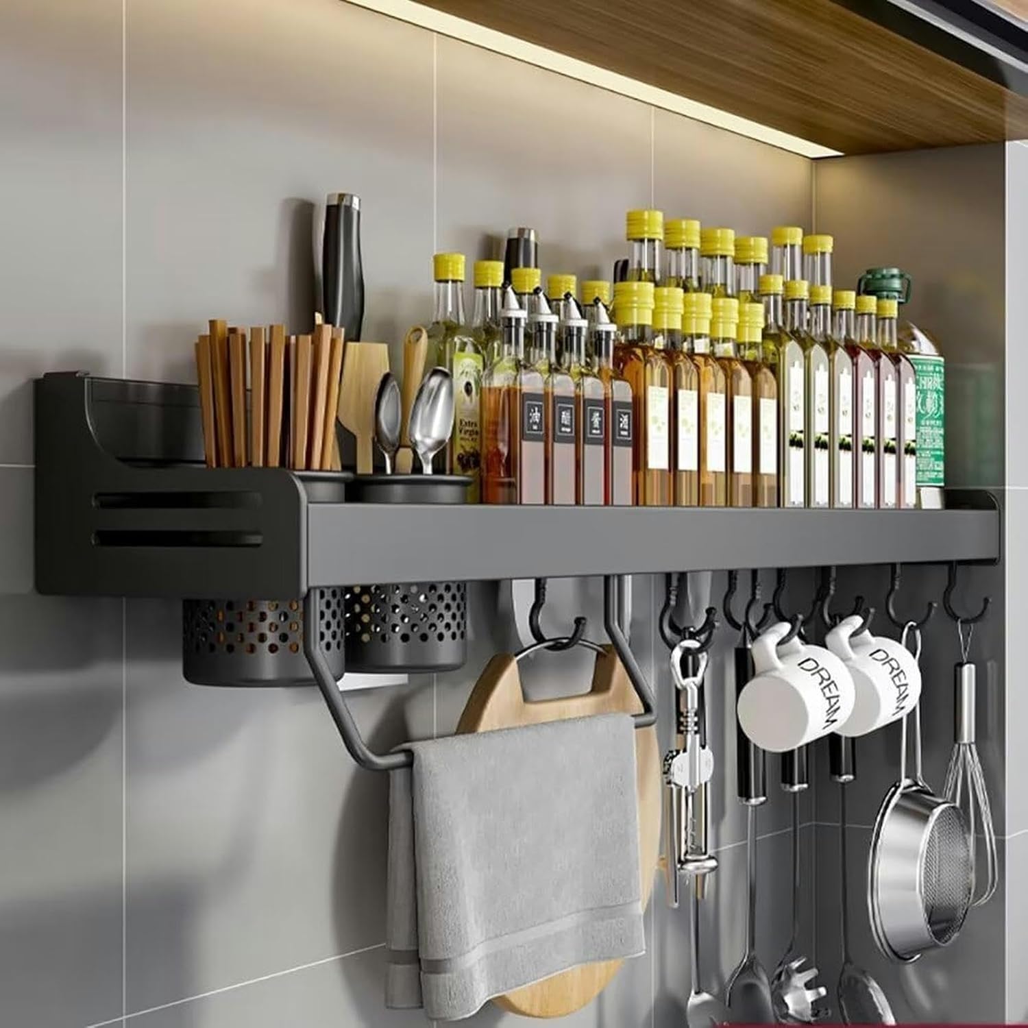 Organizer for Portaspezie A Parete - Ripiani Da Cucina In Metallo Con Installazione Senza Chiodi for Spezie, Erbe E Condimenti