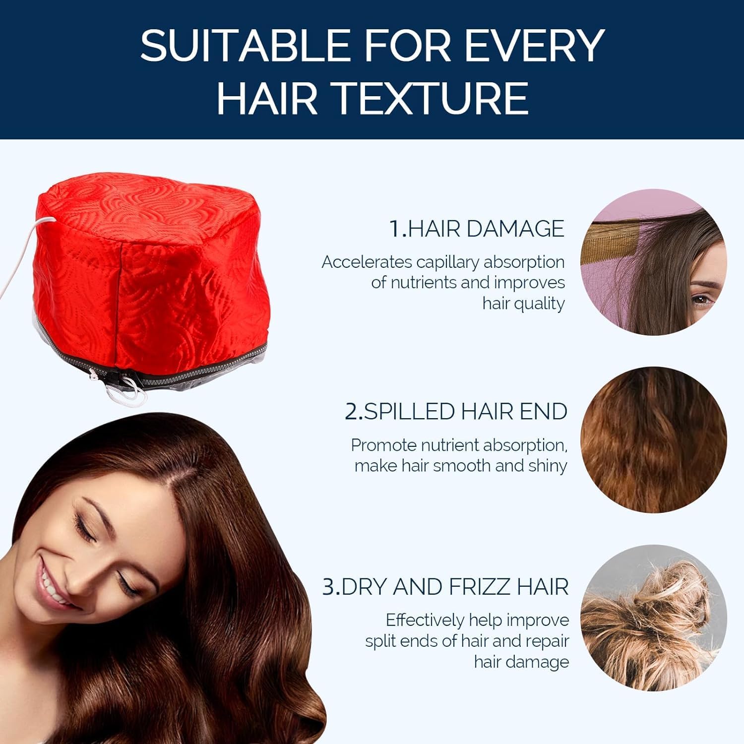 Electric Hair Steamer Cap with 2 Mode Temperature Control, Removable Washable Thermal Hair Cap for Hair Spa at Home (Red)