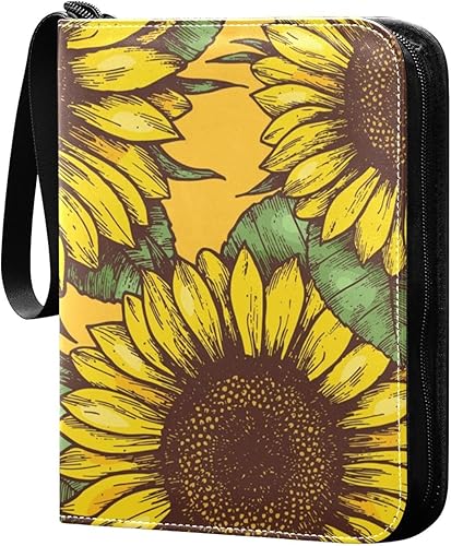 Álbum de tarjetas de girasol, cierre de cremallera anticaída, resistente al agua y fácil de limpiar