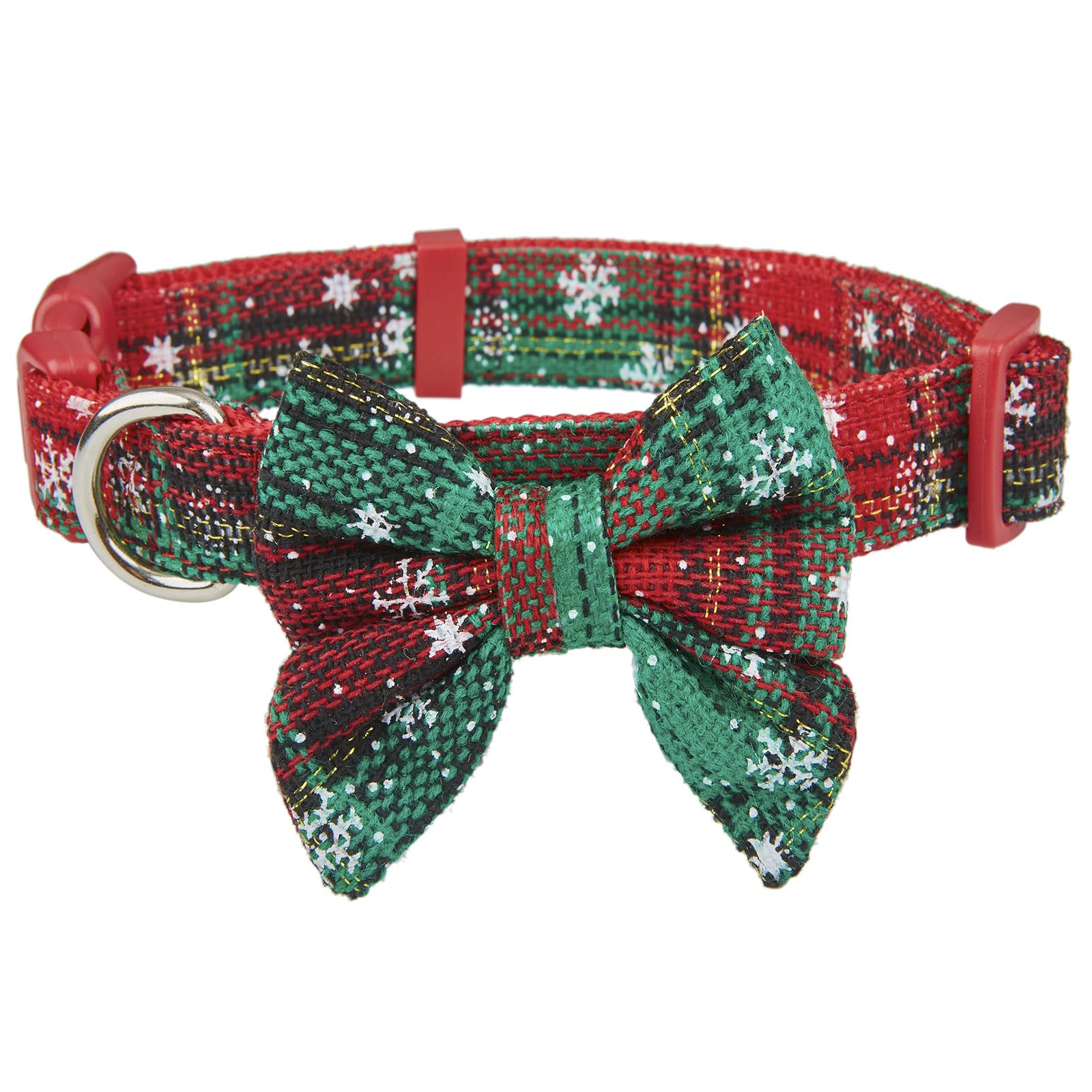 Petiry Plaid Christmas Dog Collar with Removable Bow tie - Snowflake Pattern,For Small Dogs Neck 25-38cm,Snowflake