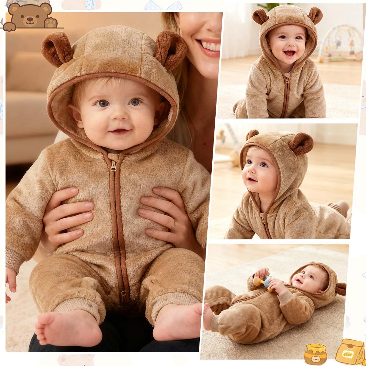 Fairy Baby Newborn Baby Bear Outfit Suit Thin Fleece Jumpsuit Romper Hooded Winter Clothes Snowsuit Coat Infant Girls Boys - Image 6