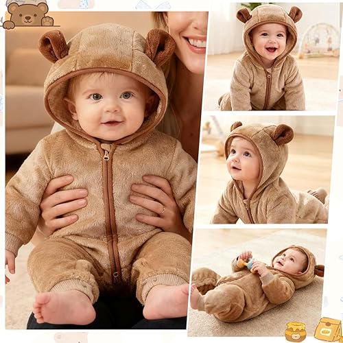 Miniatura 6 de Fairy Baby Newborn Baby Bear Outfit Suit Thin Fleece Jumpsuit Romper Hooded Winter Clothes Snowsuit Coat Infant Girls Boys