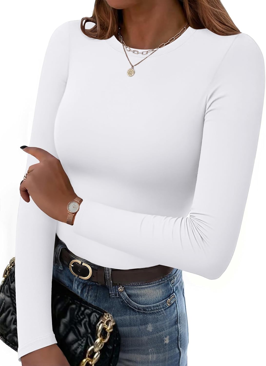 Zeagoo Women Long Sleeve T Shirts Crewneck Slim Fit Tops Going Out Fall Fashion Basic Tee