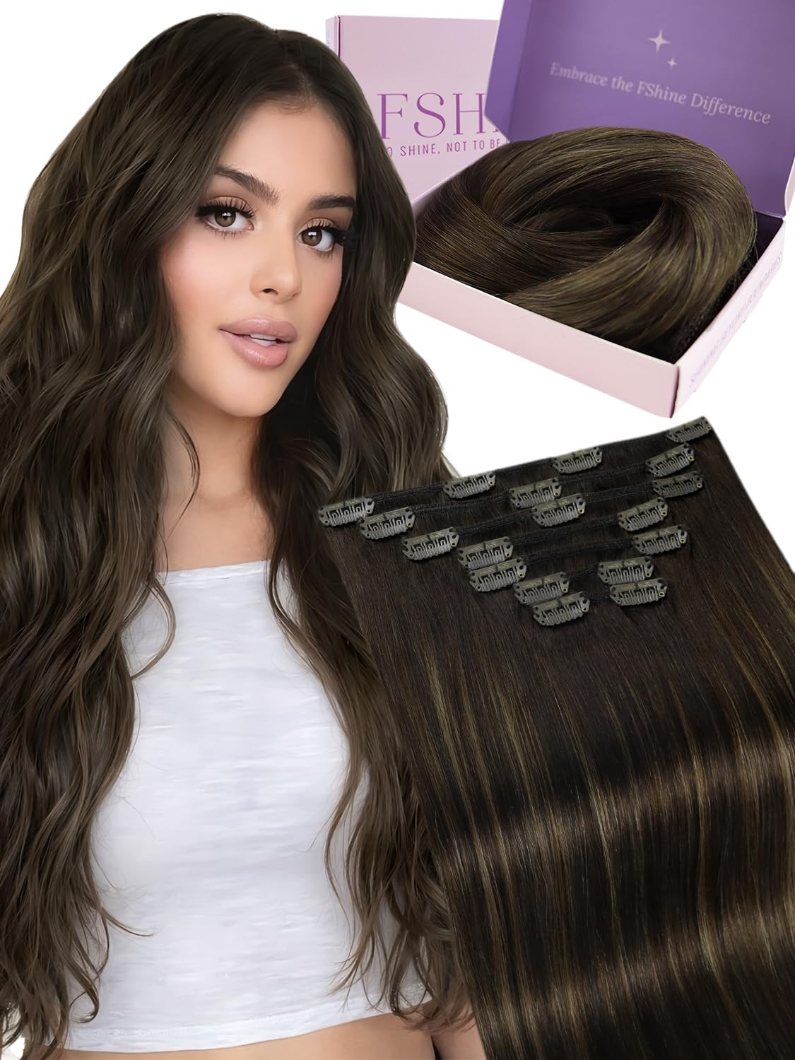Fshine Extension Capelli Veri Clip 120g 55cm, Extension Capelli Veri | Extension a Clip, Clip Leggere per un Uso Confortevole, Punte dall’Aspetto Pieno, Styling Versatile, Per Occasioni Speciali