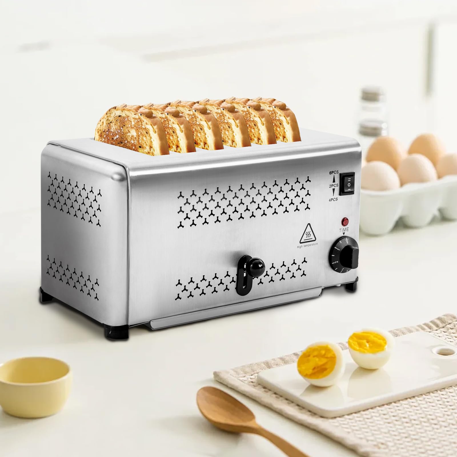 Bread Maker Machine, 6-Slice Bread Baking Machine with 1650W Power, Stainless Steel Bread Oven with Five Time Options, Small Toaster with The Pull-Out Crumb Collection Tray for Home Bakery Kitchen Aid