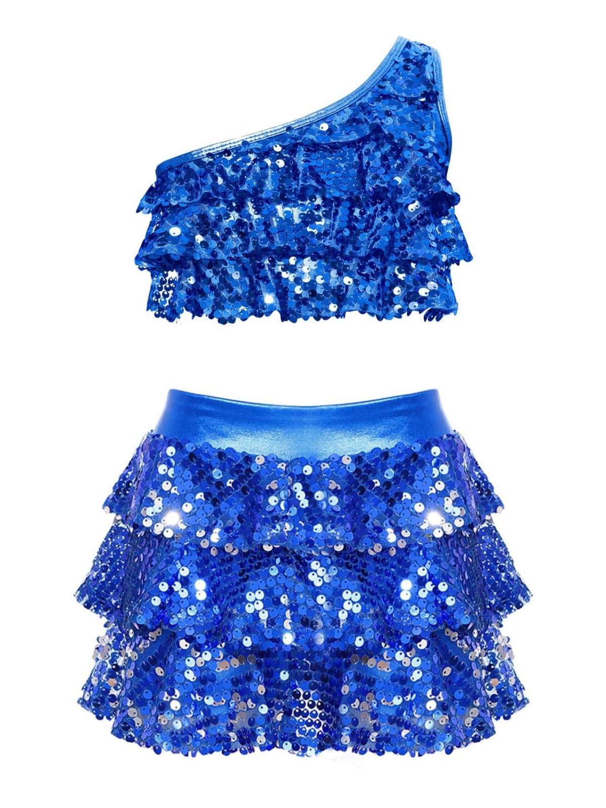Conjunto de con Lentejuelas para niñas de Dos Piezas cómodo y elástico Falda y Top para actuaciones y Celebraciones de Baile
