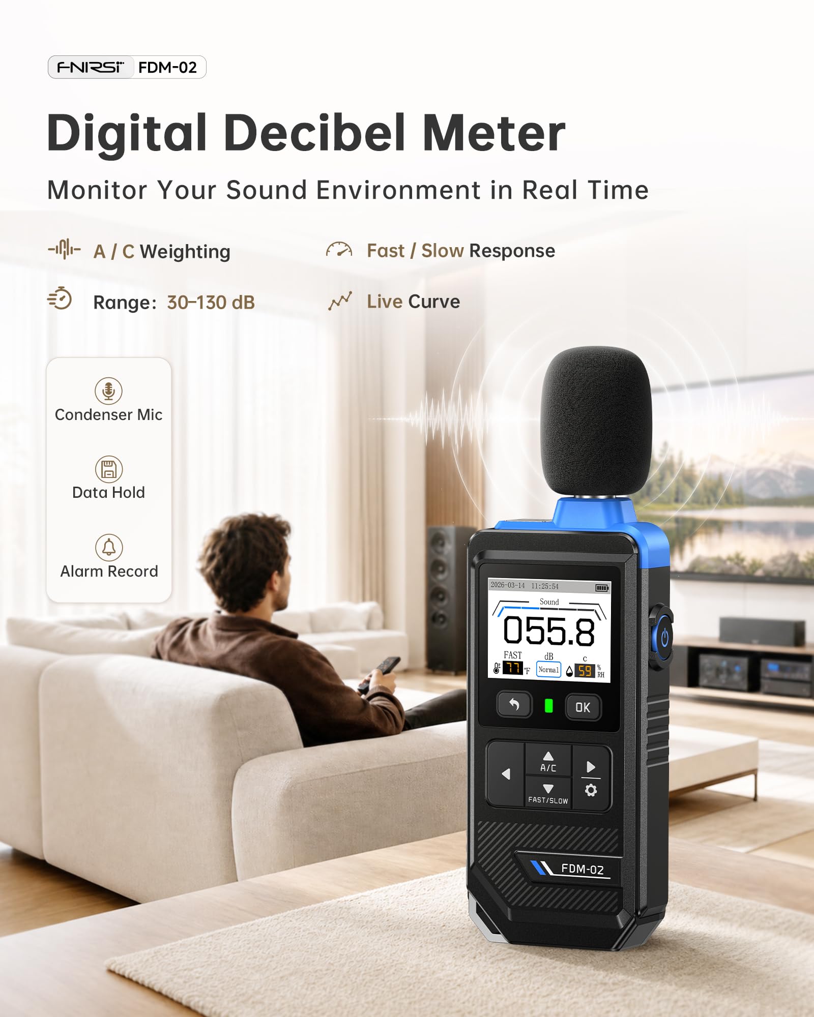 FNIRSI FDM-02 Decibel Meter, Real-Time Noise Monitoring for Home & Work — Amazon image 2