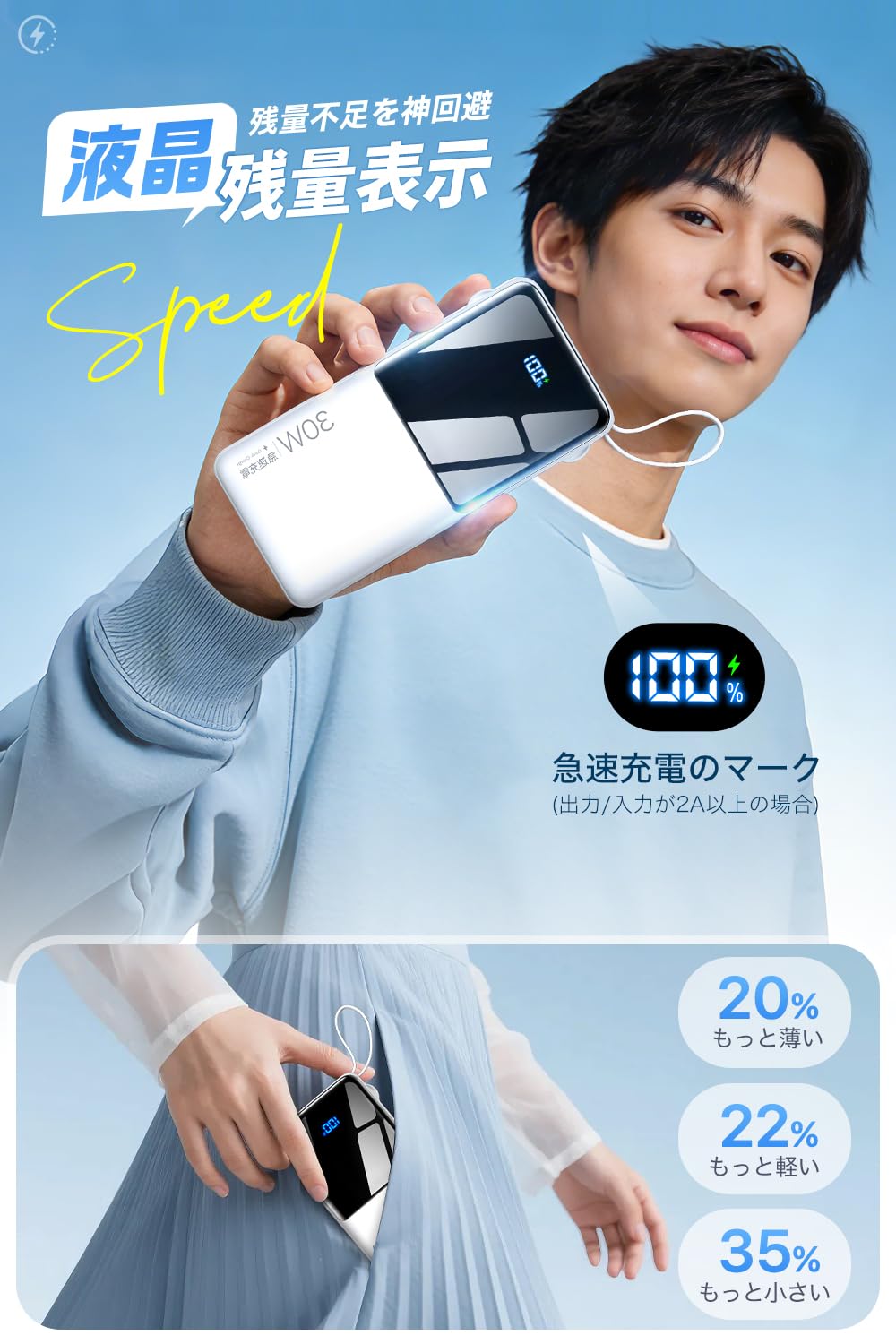 Amazon | モバイルバッテリー 大容量 50000mAh 【2026新モデル Max30W