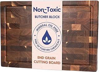 End Grain Butcher Block Cutting Board [1.5" Thick]. Made of Acacia Wood and Conditioned with Beeswax, Flaxseed Oil & Lemon Oil. 16" x 11" Chopping Board by Ziruma.
