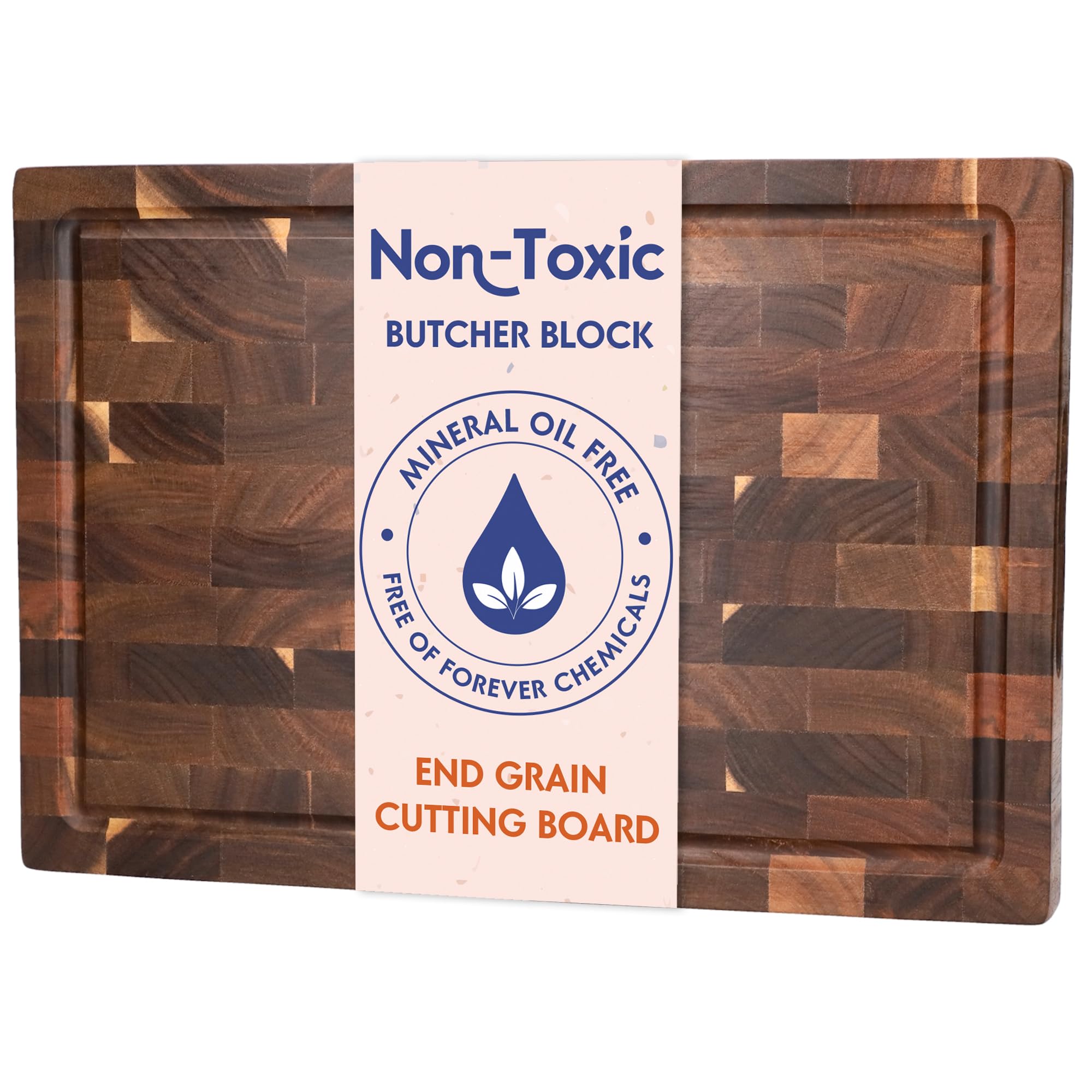 End Grain Butcher Block Cutting Board [1.5" Thick]. Made of Acacia Wood and Conditioned with Beeswax, Flaxseed Oil & Lemon Oil. 16" x 11" Chopping Board by Ziruma.