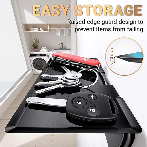 Miniatura 5 de Colgador de pared para tabla de planchar, mejorado con bandeja de almacenamiento, colgador de lavandería, color negro