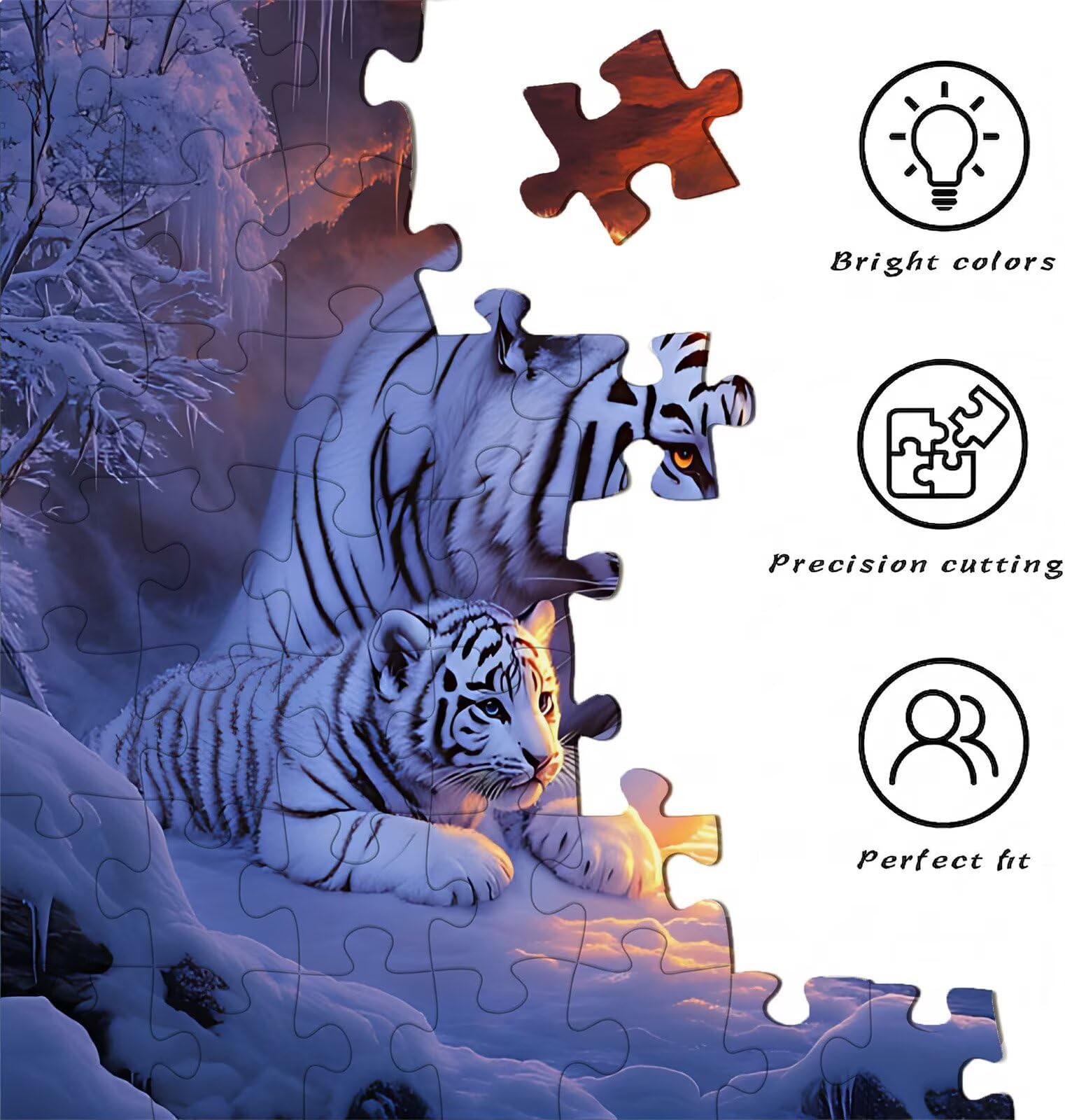 Puzzle 1500 elementów, niemożliwe puzzle dorośli 87 x 57 cm, druk w wysokiej rozdzielczości, gry edukacyjne i kreatywne, antystresowe drewniane puzzle dla całej rodziny, dekoracje ścienne, tygrys zima