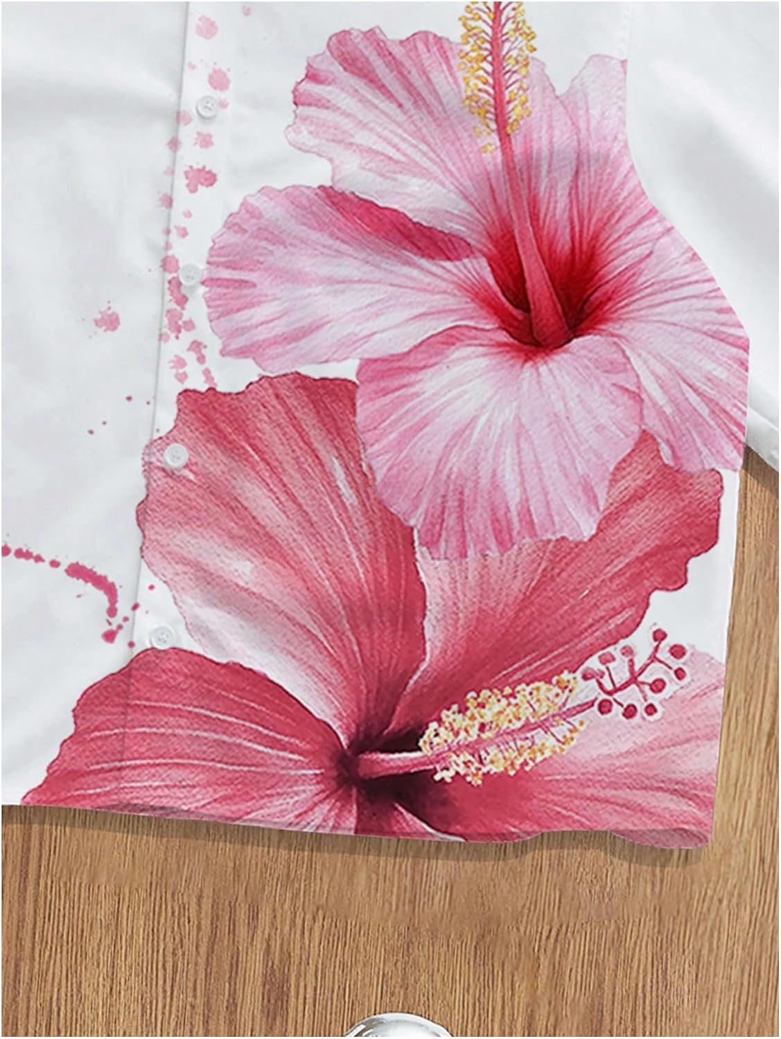 Men's Floral Oversized Shirts Button Down Short Sleeve Baggy Summer Shirt Tops - Image 5