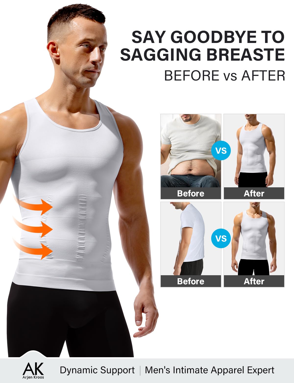 Arjen Kroos Camiseta de Compresión para Hombre Body Shaper Faja Chaleco Reductora Sin Mangas para Running Deportiva Gym