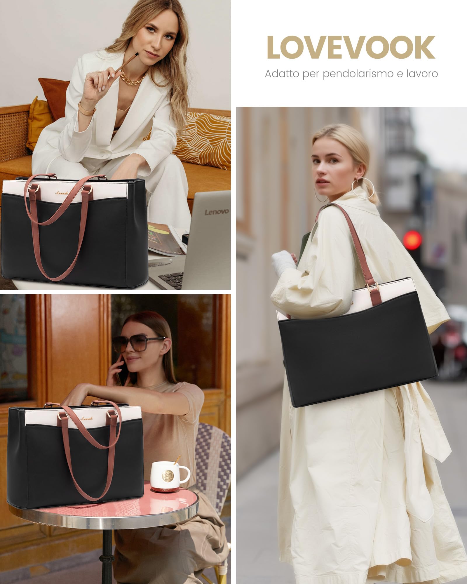 LOVEVOOK Borsa Donna Grande, PU Pelle Borse da Lavoro Università Tote Bag porta PC, Elegante Borsa Tracolla per Ufficio University Docente Scuola