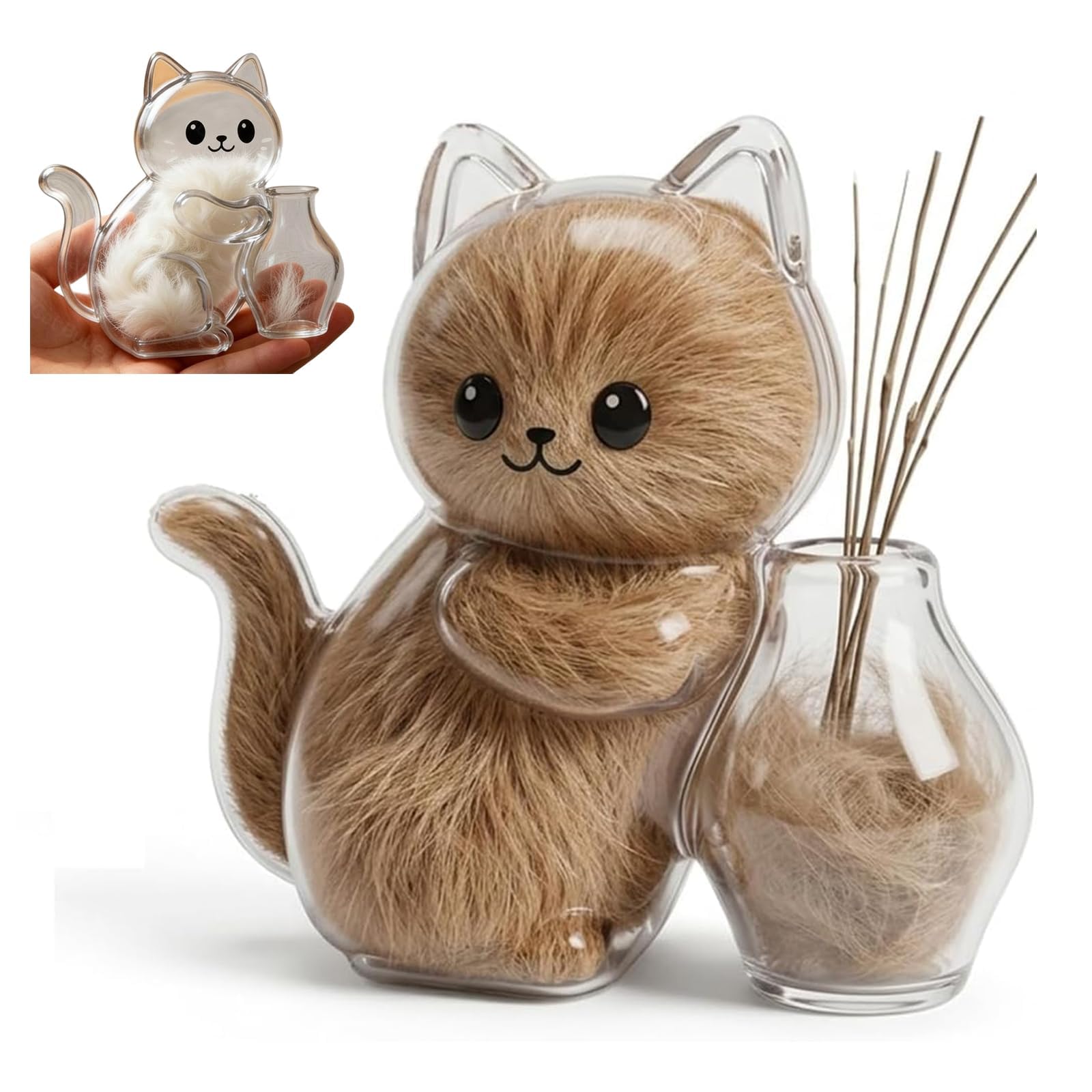 Aimant de réfrigérateur chat boîte à souvenirs transparente pour poils d'animaux