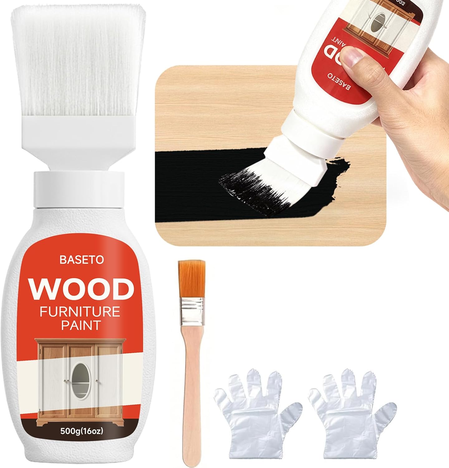 Wood Paint for Furniture, Durable Cabinet Countertop Paint Easy Application for DIY Projects, Wood, Metal, Home Decor and More(32OZ, White with Tools)