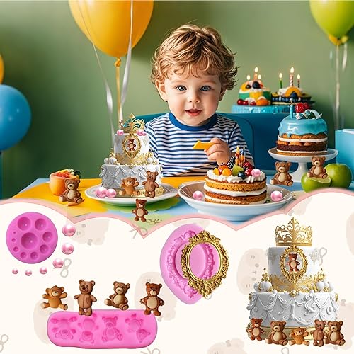Miniatura 7 de 5 moldes de silicona para fondant de oso y bolas de fondant de perlas 3D, semiesferas de chocolate, marcos de fotos de silicona para ositos de