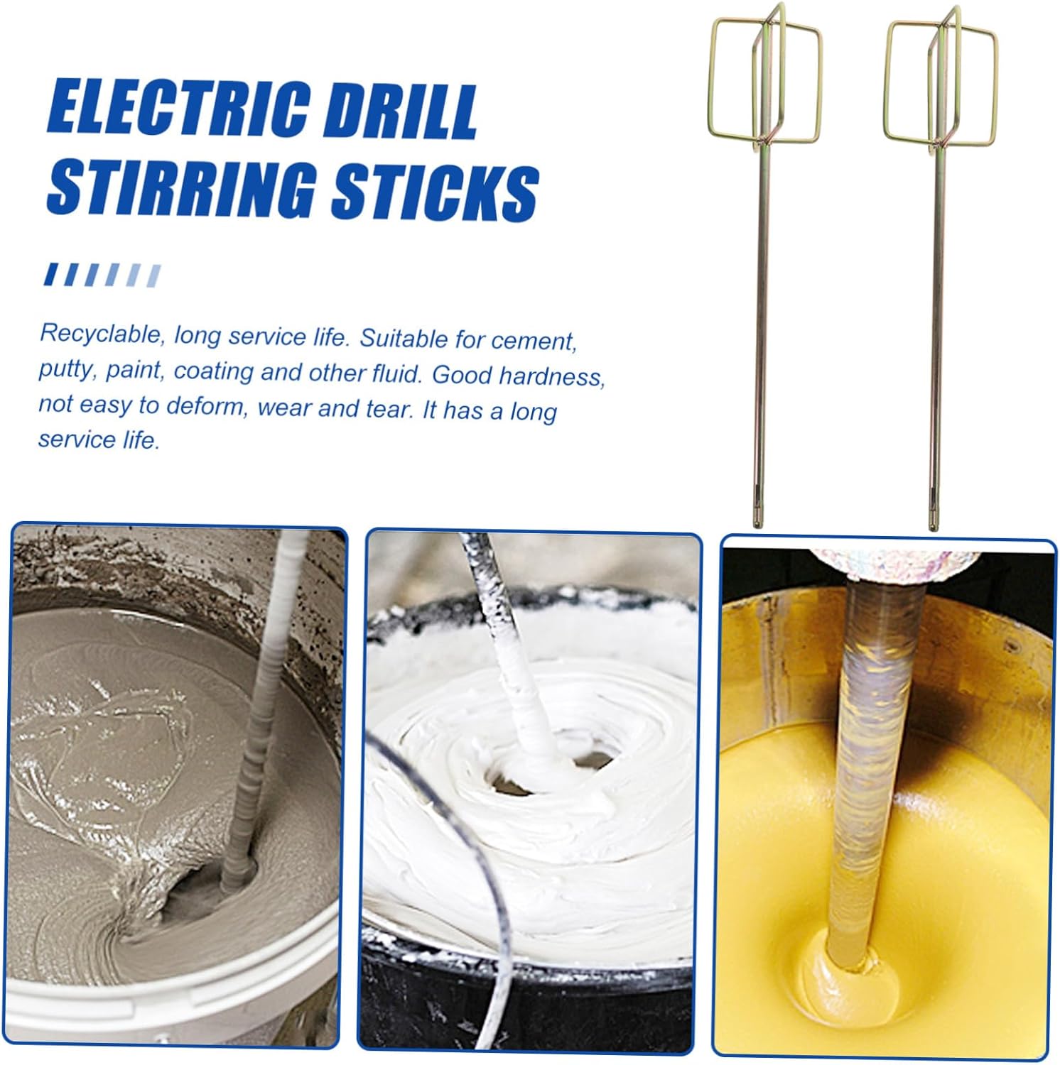 POPETPOP 2pcs Electric Drill Cement Mixing Sticks Stirring Rods for Paint Epoxy and Plaster Mixing Construction for Home and Outdoor Use