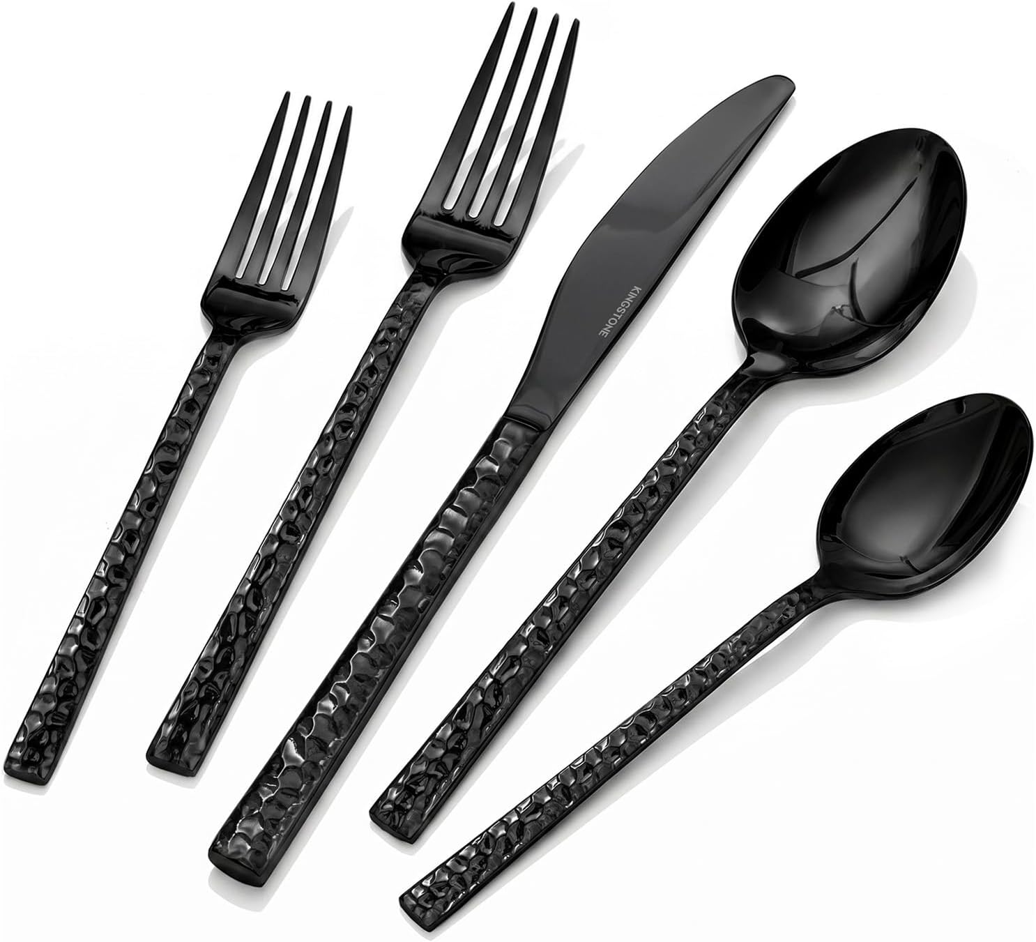 20 Piece Black Silverware Set,18/10 Stainless Steel Hammered Flatware for 4