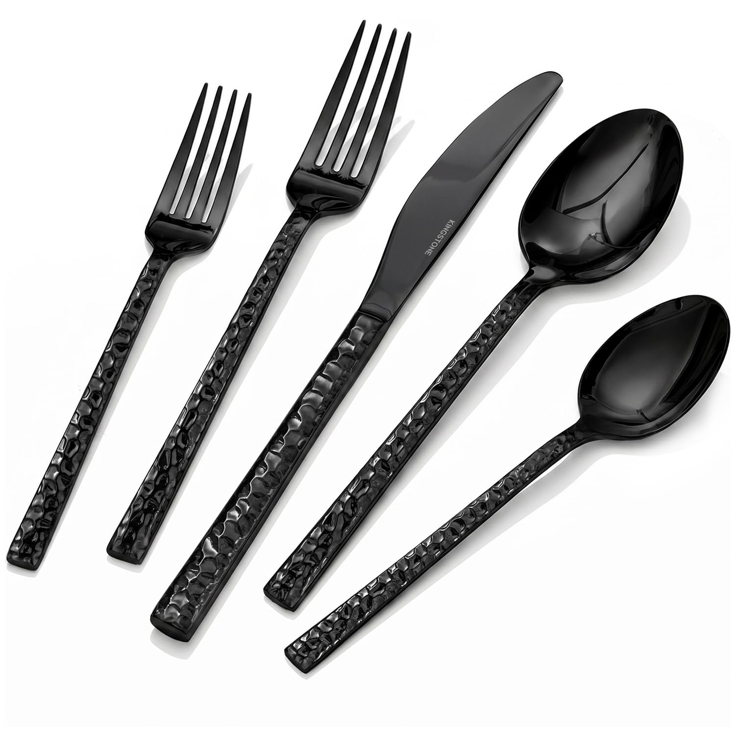 20 Piece Black Silverware Set,18/10 Stainless Steel Hammered Flatware for 4