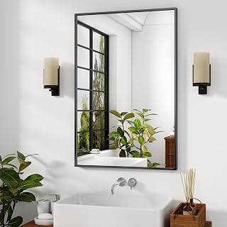 HARRITPURE 30"x20" Rectangle Bathroom Mirror, Aluminium Alloy Frame Wall-Mounted Vanity Mirror, Decorative Wall Mirror for Over Sink Entryway Bedroom Living Room Home Decor, Black