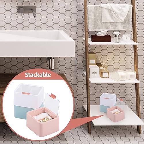 Miniatura 6 de Tecbeauty - Organizador de almacenamiento de bastoncillos de algodón - 2 rejillas separadas. Recipiente de baño para hisopos de algodón con tapas