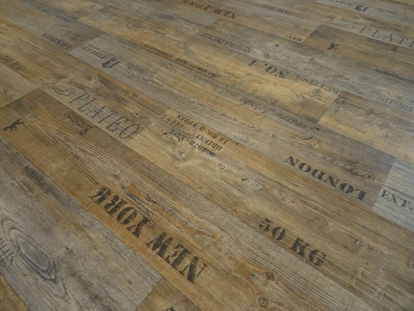 Pavimenti in PVC con scritte, marrone scuro, Taglio (4m di larghezza / 12m di lunghezza)