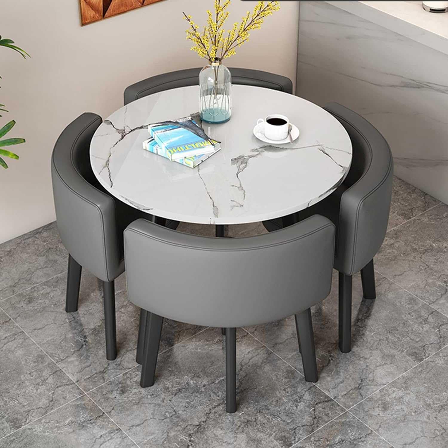 Orange Space-Saving Furniture Reception Table and Chair Set - Small Round Tables for Sales Office, Coffee Table and Chair Combination for Meetings and Negotiations,Dark Gray-Black Leg