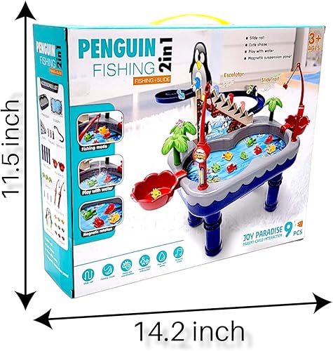 Miniatura 3 de Juego de juguetes de pingüinos de pesca con estanque magnético electrónico 3 pingüinos magnéticos 9 peces 2 cañas de pesca con música azul