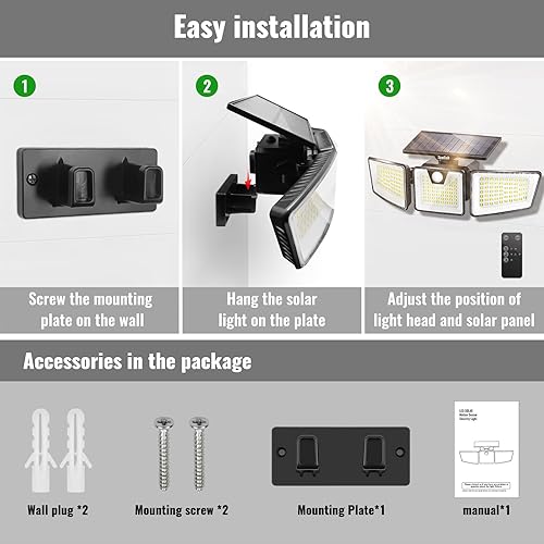 Miniatura 6 de Luces solares para exteriores con 3 modos de control remoto, IP65, impermeables, superbrillantes, luces de seguridad LED con sensor de movimiento,