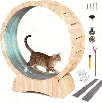 110cm/43.3" Cat Wheel for Indoor Cats, Large Wood Cat Exercise Treadmill