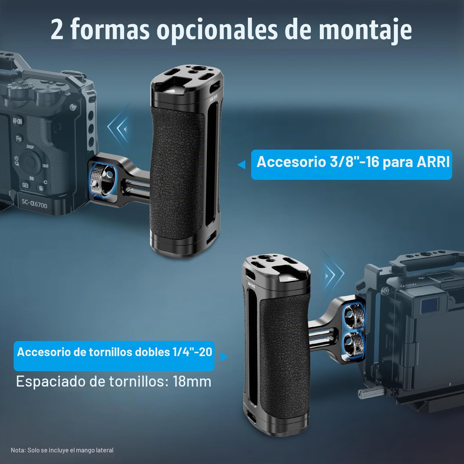 SIRUI Mango Lateral con Localización para ARRI y con Tornillo de 1/4'' para Jaulas de Cámara, Side Handle Ergonómica Universal - Am-SHS