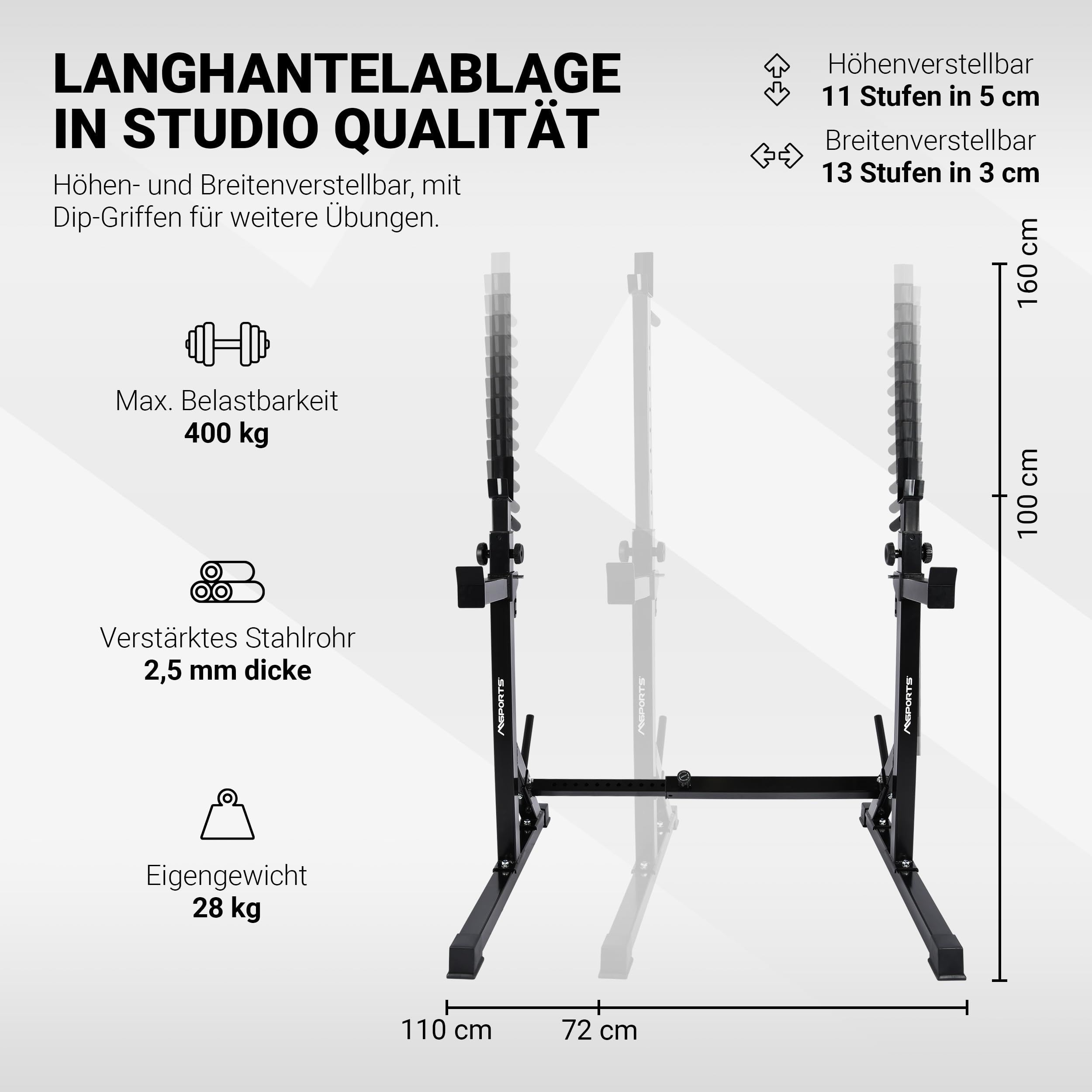 MSPORTS Hantelständer Premium – Höhenverstellbare Langhantel-Ablage & Squat Rack für Home-Gym und Studio – sicher, stabil & platzsparen