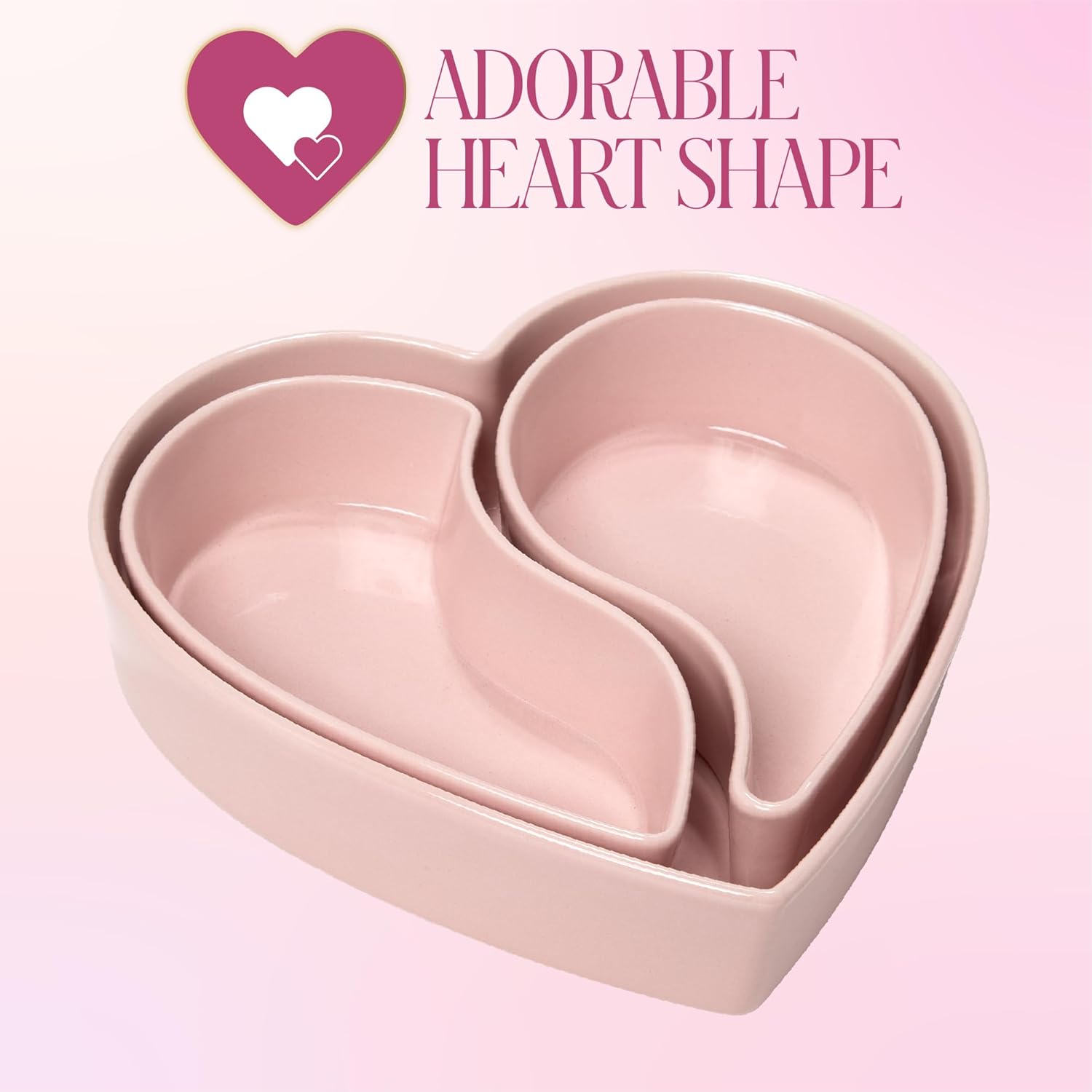 Paris Hilton Iconic Ceramic Stoneware Heart Serving Dish Set, Adorable 3-Piece Design with Two 1.5 Cup Small Dishes and One 5 Cup Large Dish, Microwave & Dishwasher Safe, Pink