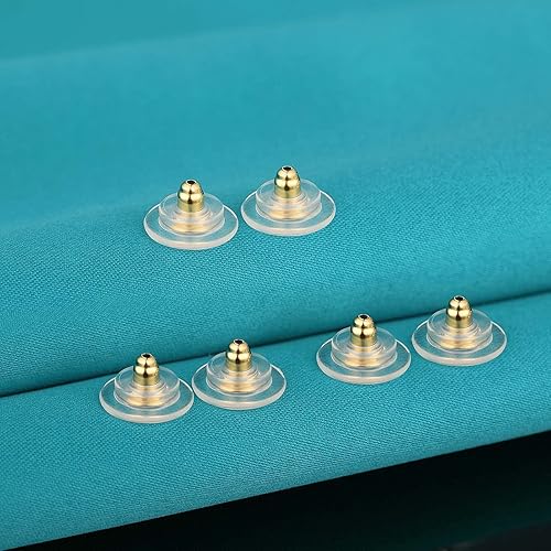 Miniatura 7 de 3 pares de aretes de plata de ley 925 para tachuelas, ajustables, hipoalergénicas, con cierre para postes de 0.028 a 0.039 pulgadas (dorado)