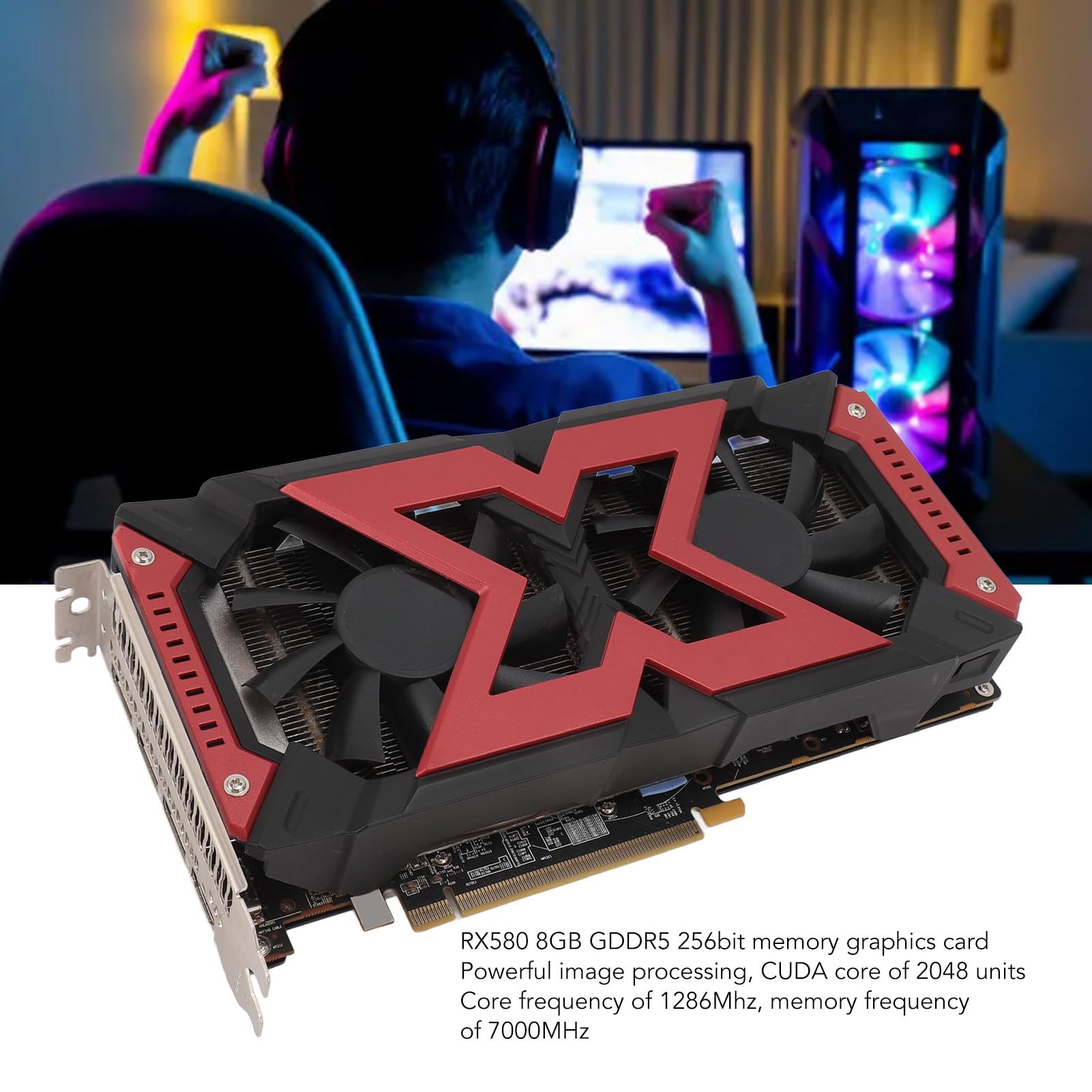RX580 8 GB GDDR5 256-bitowa Karta Graficzna do Gier, częstotliwość Rdzenia 1286 MHz, Obsługa Rozdzielczości 4096 X 2160, Podwójny Wentylator, PCI Express 3.0 X16, do Gier na