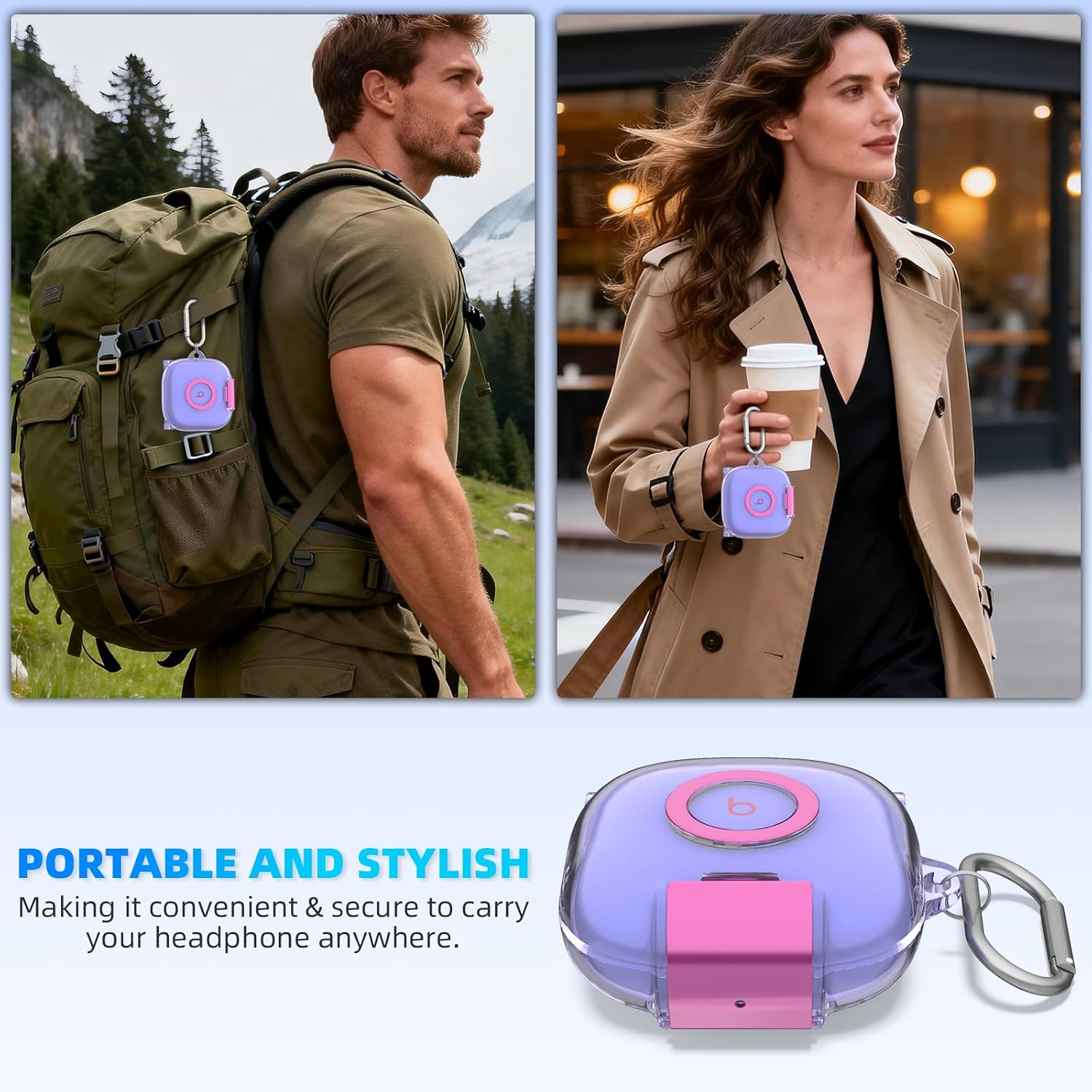 for Beats Fit Pro Case with Secure Lock and Phone Stand, Shockpoof Clear Cover Case Compatible with Beats Fit Pro (2021) Earbuds Accessories with Cleaner Kit & Keychain (Purple)