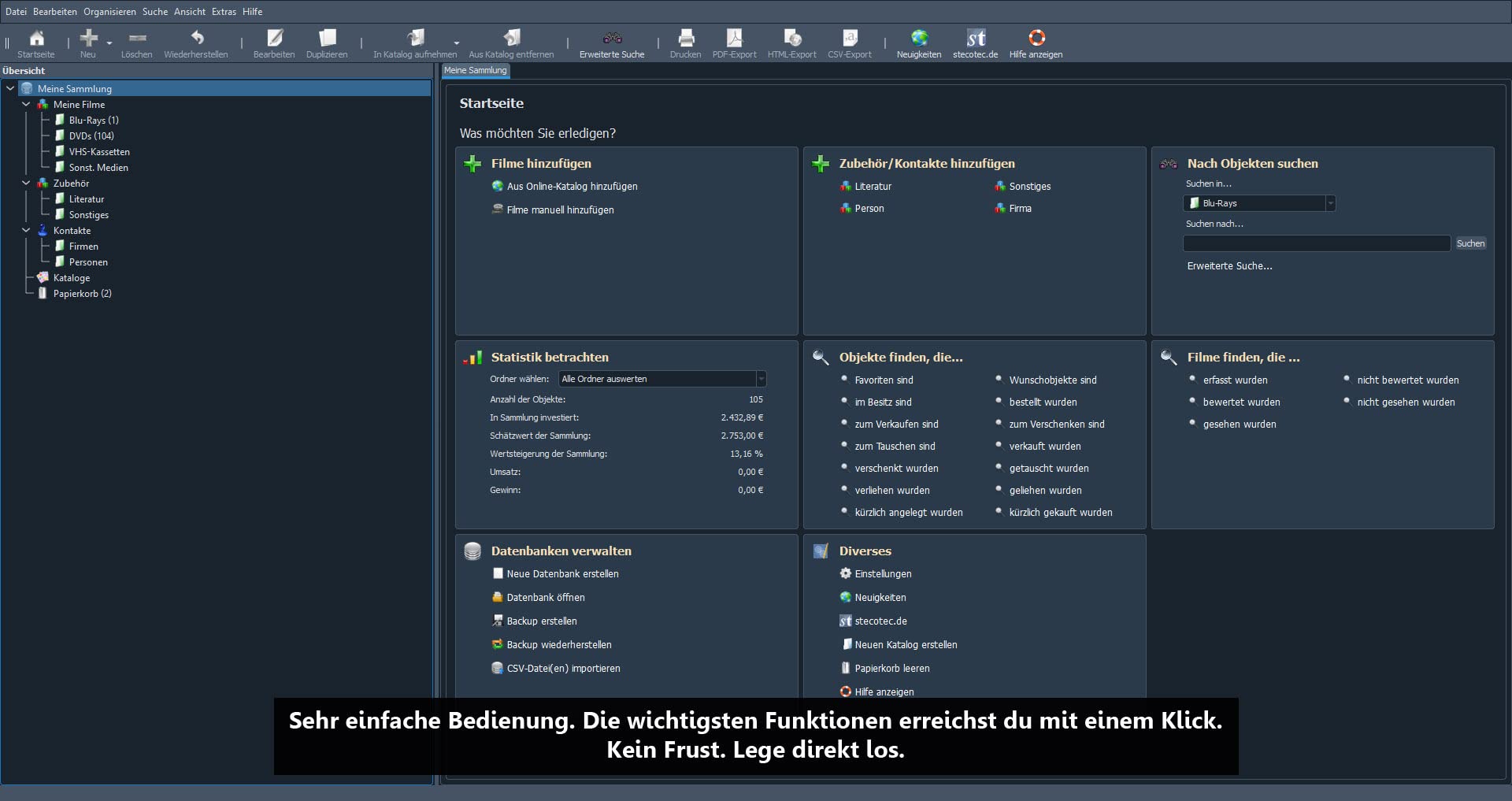 DVD-Verwaltung: Stecotec Filmverwaltung Pro - Software zur Verwaltung deiner DVD- & Blu-ray-Sammlung - Filmsammlung verwalten - Filmdatenbank - Filme ordnen, sortieren & organisieren