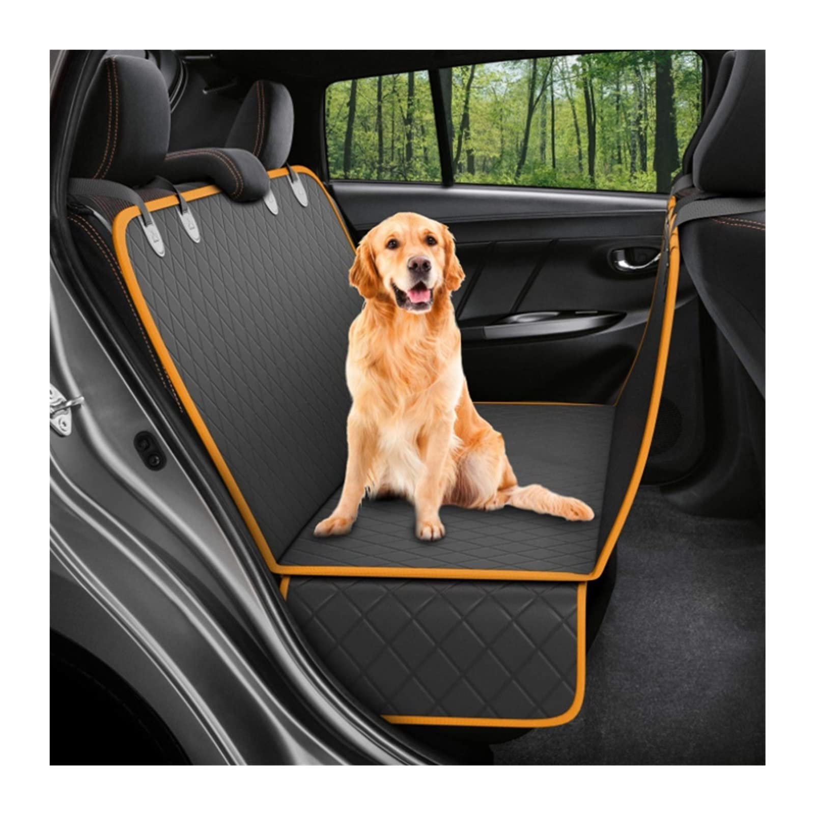 ochraniacz samochodowy Pokrycie siedzenia samochodu Mata samochodowa dla psa Pet Dog Poduszka na tylne siedzenie samochodu Wiszący ochraniacz na materac Koc dla psa(Orange border)