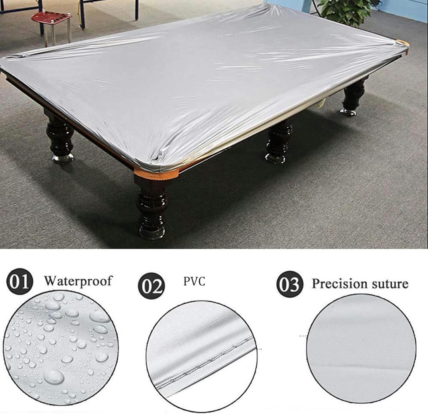 Billiard Pool Table Cover Hard Top, Thickened Pool Table Cover, PVC Waterproof Dustproof Moisture and Sun Protection Snooker Table Cover, for 7/8/9/10/12ft Pool Table(12ft)